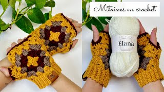 Comment faire des mitaines au crochet 🧶 Carré granny square Tuto crochet ✨Avec des restes de pelote [upl. by Lrat]