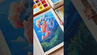 Vibrant cloudscape painting with gouache art painting [upl. by Hcurob50]