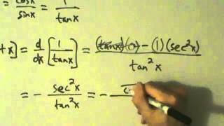 Calculus I  Derivative of Cotangent Function cotx  Proof [upl. by Hgielac]