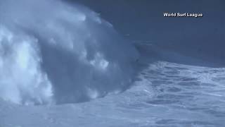 80foot wave in Portugal gives Brazilian surfer world record [upl. by Everett365]