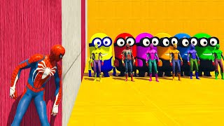 Spiderman jumping in water with Rainbow SpiderMan ragdolls spiderman gta5 spidermanragdolls [upl. by Atteyek]