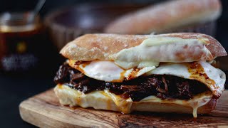 BBQ Pulled Beef Mozzarella Egg Sandwich  Cooking Video Recipe [upl. by Suivatra]