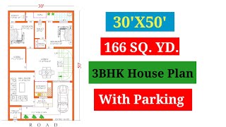 30X50 House Plan  3BHK House Plan with Parking [upl. by Burbank]