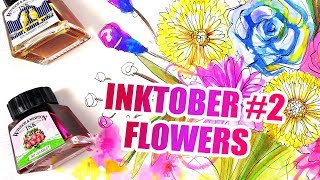 INKTOBER 2 ♡ FLOWERS DRAWING winsor amp newton ink [upl. by Elyssa]