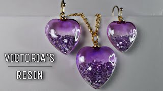 UV resin Heart jewelry set with floating crystals [upl. by Morgenthaler344]