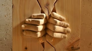 Wood Carving Hands Out of the Wall Timelapse [upl. by Ahsia]