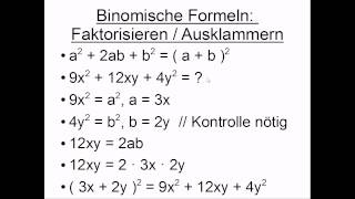 Binomische Formeln Faktorisieren bzw Ausklammern [upl. by Tita]