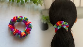 Crochet easy hair scrunchie  crochet hair tie how to [upl. by Kara-Lynn170]