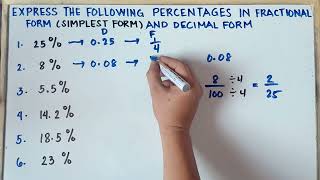 Express the following Percentages in Fractional form and Decimal form  Grade 7  MC [upl. by Rod]