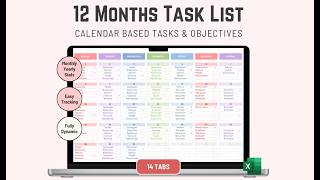 12 months Excel To do list Template Calendar based Tasks and Objectives tracking Quick Demo [upl. by Bander]