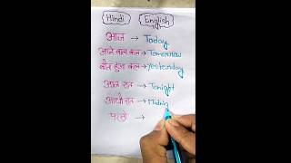 Today  tomorrow  yesterday  midnight  english to hindi  english spokenenglish education [upl. by Euqenimod81]