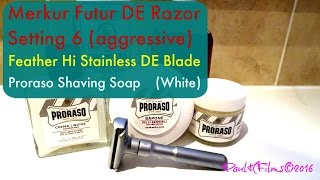 Merkur Futur ◊ Feather Blade ◊ Proraso White Shaving Soap [upl. by Aicilet1]