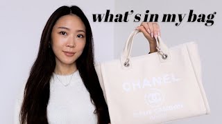 WHATS IN MY CHANEL DEAUVILLE TOTE BAG [upl. by Sirraf]