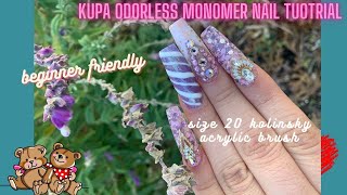 how I use kupa odorless monomer acrylic nail tutorial for beginners size 20 kolinsky flex brush [upl. by Sayles]