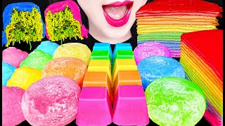 ASMR Rainbow Dubai Chocolate Mochi Crepe Cake 무지개 두바이 초콜릿 먹방 Mukbang Eating [upl. by Hnaht814]