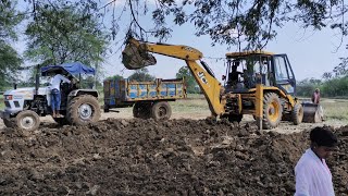 Jcb Backhoe Machine Loading Mud In Eicher 380 And Mahindra 475 DI Tractor  Jcb And Tractor Video [upl. by Yvaht]