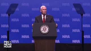 Pence at NRA convention The quickest way to stop a bad guy with a gun is a good guy with a gun [upl. by Senskell]