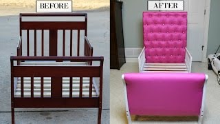 EASY DIY TODDLER PRINCESS BED  TUFTED DIAMOND HEADBOARD TUTORIAL [upl. by Sianna352]