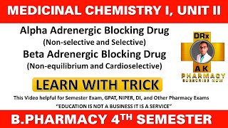 Classification of Alpha Adrenergic blocker and Beta adrenergic blockers  medichem I Unit II [upl. by Alleber]