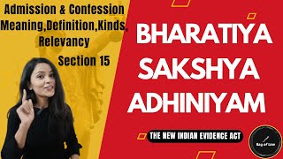 Bharatiya Sakshya Adhiniyam Admission MeaningDefinitionKindsRelevancy Evidentiary Value Sec 15 [upl. by Adair]