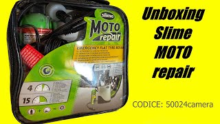 Unboxing kit riparazione e COMPRESSORE SLIME MOTO REPAIR codice50024 [upl. by Aynekal]