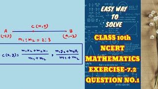 SOLUTION of Class 10th Mathematics NCERT  COORDINATE GEOMETRY Exercise 72 Question no1 [upl. by Ayeka]