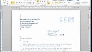 Comment créer un publipostage avec Word 2010 sous Windows7 vidéo 7 wwwformenligneorg [upl. by Quillan]