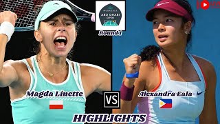 Alexandra Eala vs Magda Linette  WTA Abu Dhabi 2024 Round 1  Highlights [upl. by Reyotal]