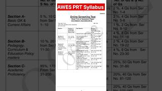 AWES PRT Syllabus shorts subscribe competitiveexams awes syllabus prt educational [upl. by Aihsilef653]