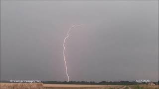 Gewitter bei Hohenau 10072023 thunderstorm heavy rain and intense CG lightning [upl. by Sregor]