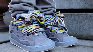 LANVIN Multi Lace Suede Curb Sneaker Grey Review  ON FOOT [upl. by Ydnil]