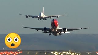 😲 Amazing  Emirates A380 landing with a B737 taking off [upl. by Ellenehs796]