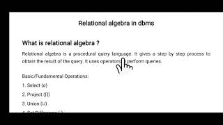 Relational algebra in dbms  select operator project operatoretc  Tamil  Session 11 [upl. by Narf401]