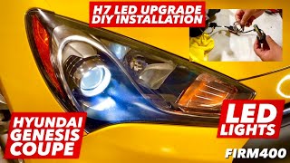 HYUNDAI GENESIS COUPE H7 LED LIGHTS UPGRADE LOW BEAM HEADLIGHTS INSTALLATION DIY [upl. by Annohsat859]