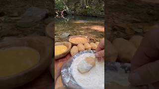 delicious processed meat cooked on the edge of a clear river asmr food cooking shorts [upl. by Erinna486]