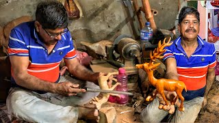 A talented local sculptor shows how he makes an amazing deer wooden sculpture [upl. by Bean]