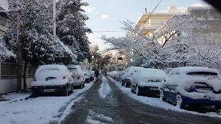 Driving in Snowy Athens 1080p Quality [upl. by Estrella]