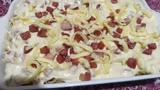 MACARRÃO COM MOLHO BRANCO BACON E LINGUIÇA CALABRESA [upl. by Sylvanus]