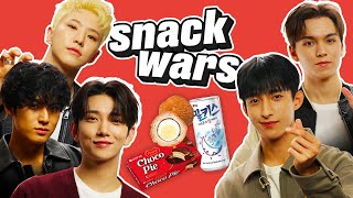 KPop Stars SEVENTEEN Try British Snacks For The First Time  Snack Wars [upl. by Arsuy]