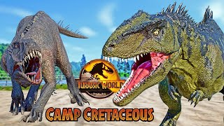 Jurassic World Dominion Giganotosaurus vs Camp Cretaceous Dinosaurs Fight [upl. by Avelin]