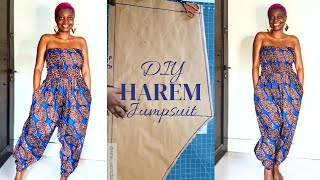 HAREM JUMPSUIT TUTORIAL  DIY SHIRREDSMOCKED TOP  EASY PATTERNMAKING  SEWING  BEGINNER FRIENDLY [upl. by Nywde]