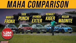 Hyundai Exter 2023 vs Tata Punch vs Maruti Fronx vs Nissan Magnite vs Renault Kiger  COMPARISON [upl. by Etty559]