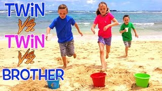 Twin VS Twin VS Brother BEACH GAMES CHALLENGE in Hawaii  Kids Fun TV [upl. by Garling]