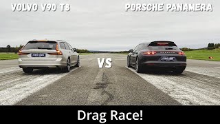 2023 Volvo V90 T8 455hp vs 2020 Porsche Panamera 4 EHybrid 462hp  Drag Race  4K [upl. by Getraer]