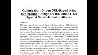 Optimization Driven DRL Based Joint Beamformer Design for IRS Aided ITSN Against Smart Jamming Attac [upl. by Onibla]