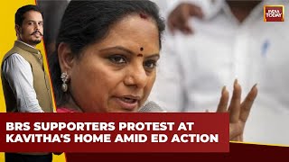 Chaos Erupts at Kavithas Residence Amid BRS Protests and Investigation  India Today News [upl. by Amehsyt461]