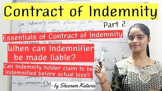 Essentials of Contract of Indemnity  When can Indemnifier be held liable  Sheenam Kataria [upl. by Wise]