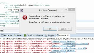 starting tomcat v9 0 server at localhost has encountered a problem  Failed to create server [upl. by Drucill322]