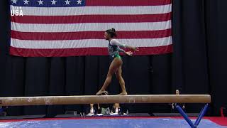 Simone Biles Debuts New Double Double Beam Dismount  Champions Series Presented By Xfinity [upl. by Airdnaid]