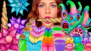 ASMR MUKBANG Rainbow Food Edible Teacup Fairy Dessert Wafer Paper Butterflies Edible Flowers 먹방 [upl. by Florri]